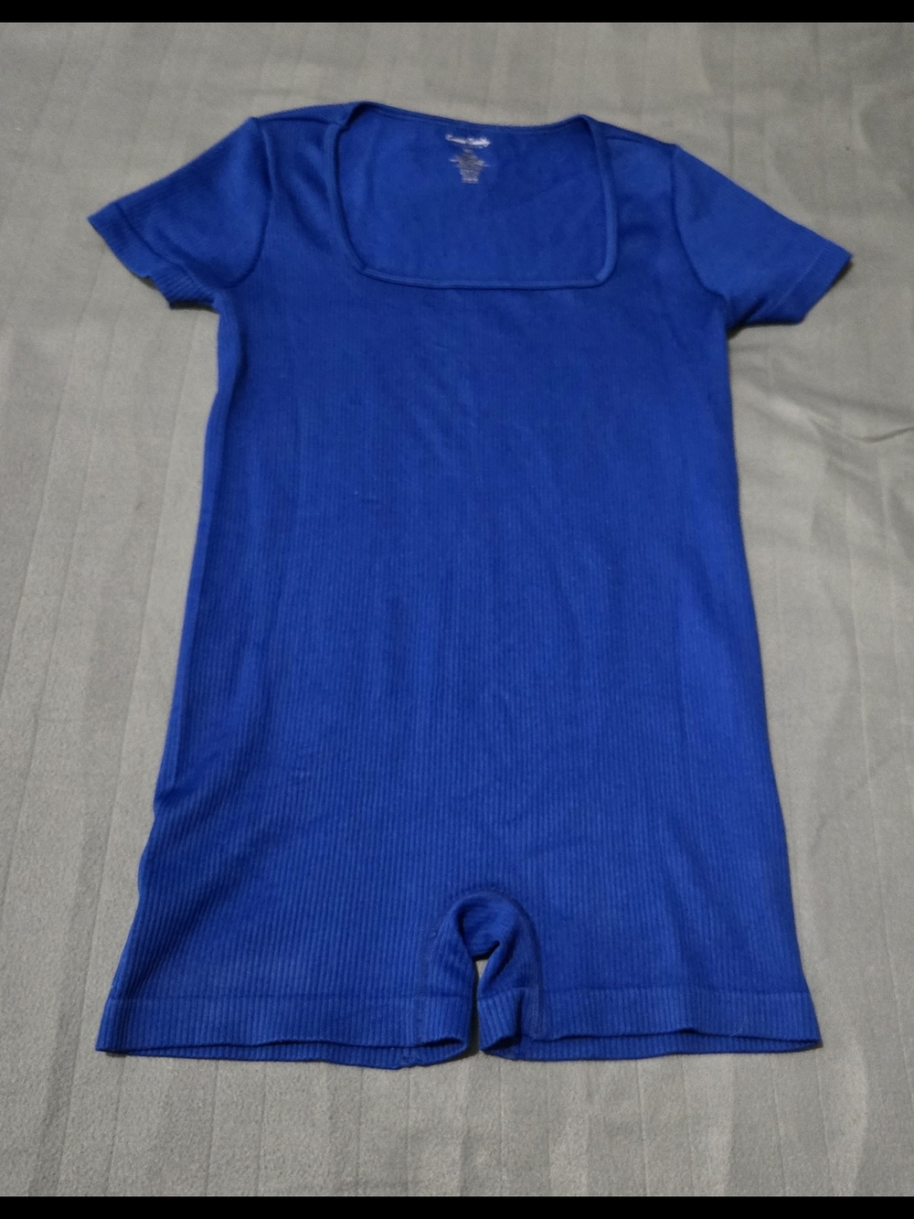 Cotton Candy Ribbed Romper M/L Royal Blue Square Neck Short Sleeve One Piece